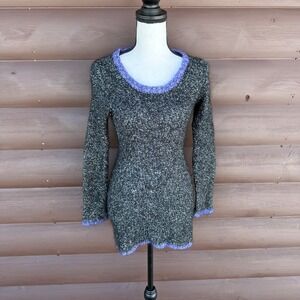 Verte Vallee Charmer Sweater S Black Purple Mohair Blend Marled Knit Italy